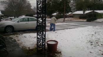 Jerry shoveling our "snow"